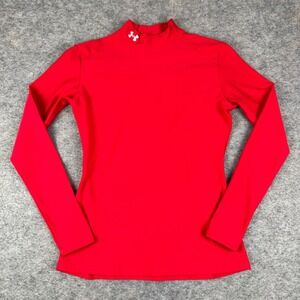 Under Armour Cold Gear Mock Neck Compression Base Layer Shirt Red Womens Large L